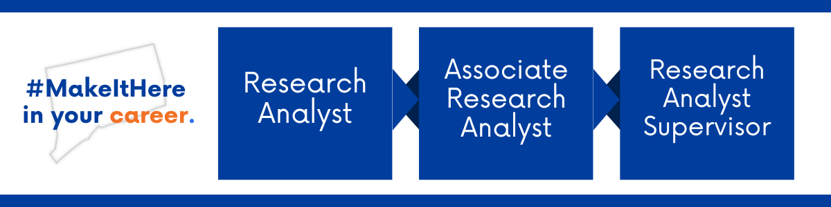 Career progression within the State of Connecticut: starting with Research Analyst, advancing to Associate Research Analyst, and ending at Research Analyst Supervisor!